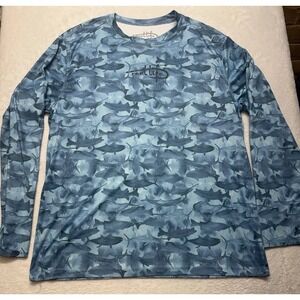 Reel Life Men's XL Fishing Shirt Long-Sleeve Blue Tuna Print Graphics SPF Sun